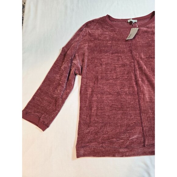Lukse Womens Dusty Rose Ribbed Texture Long-Sleeve top Velour size 1X New - Picture 6 of 11